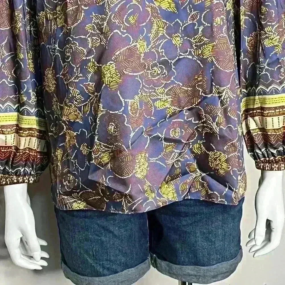 Current Air Los Angeles Floral Bordr Print Blouse Size Large - Picture 5 of 13